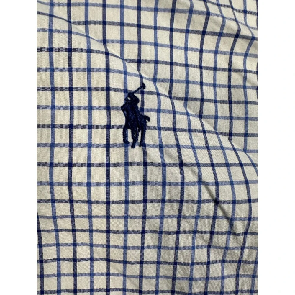 Polo Ralph Lauren Mens Large Blue White Grid Check Button Down Shirt Long Sleeve